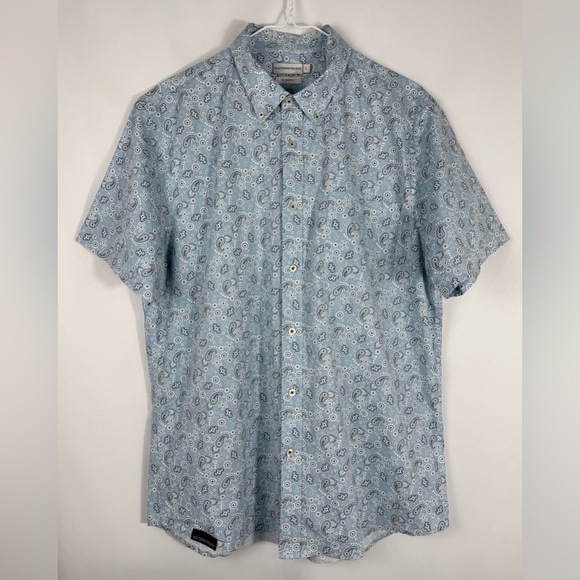 Southern Proper Men’s Paisley Shirt Casual Short Sleeve Button Down Blue Large - Picture 1 of 12